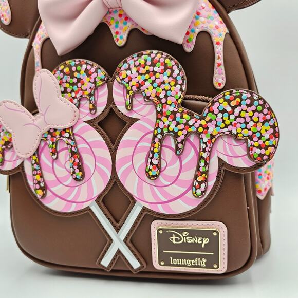 Loungefly Disney Minnie Mouse Chocolate Lollipop Ears Brown Mini Backpack Bag - Picture 9 of 12